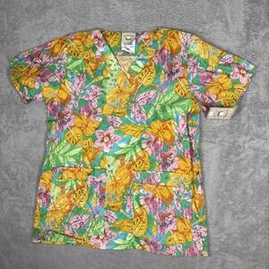 Cottonality Flowers Multicolor Scrub Top Women's Size Small NEW